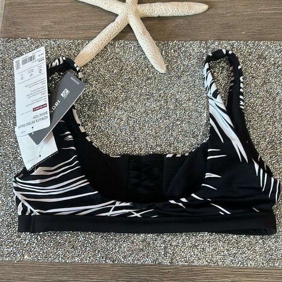 ATHLETA Adriata swim bikini top‎ XXS NEW BLACK WHITE PALM - Picture 5 of 6
